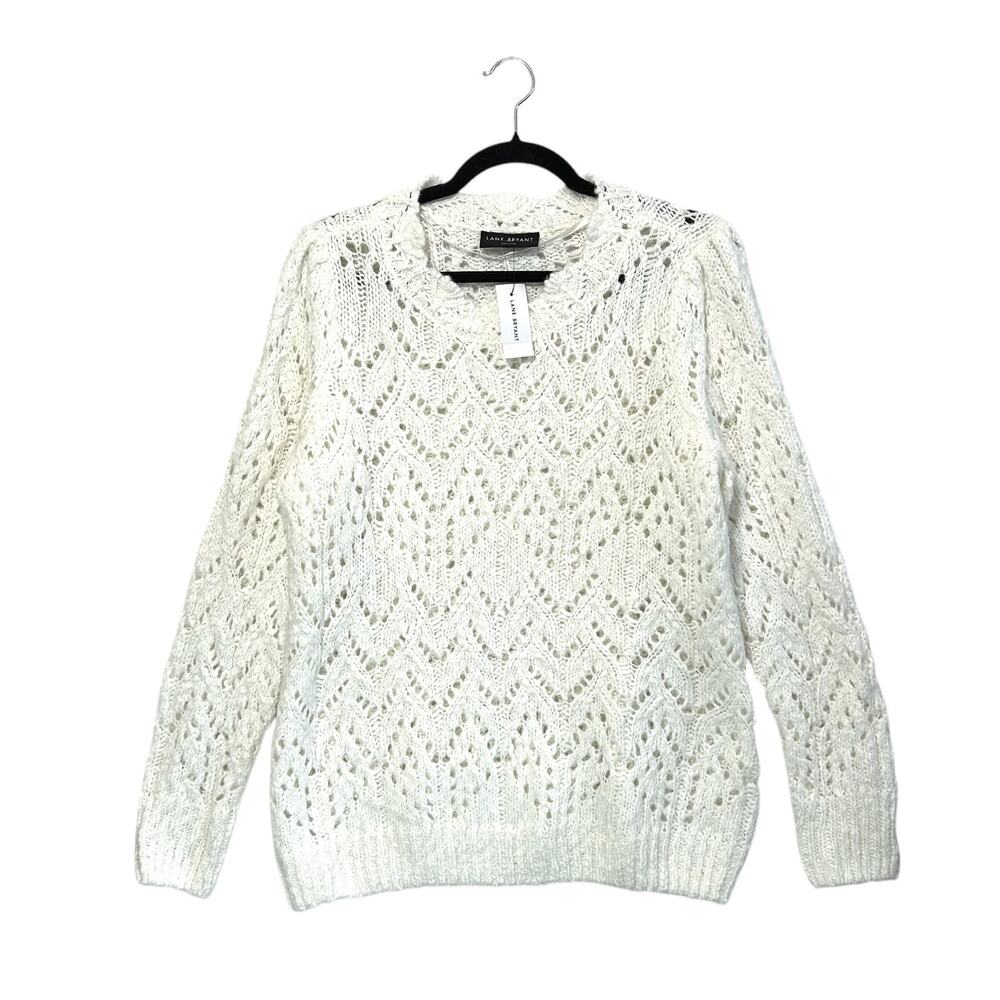 Lane Bryant Open-Knit Long Sleeve Sweater NWT Women's Sz 14/16 Cream Wool Blend